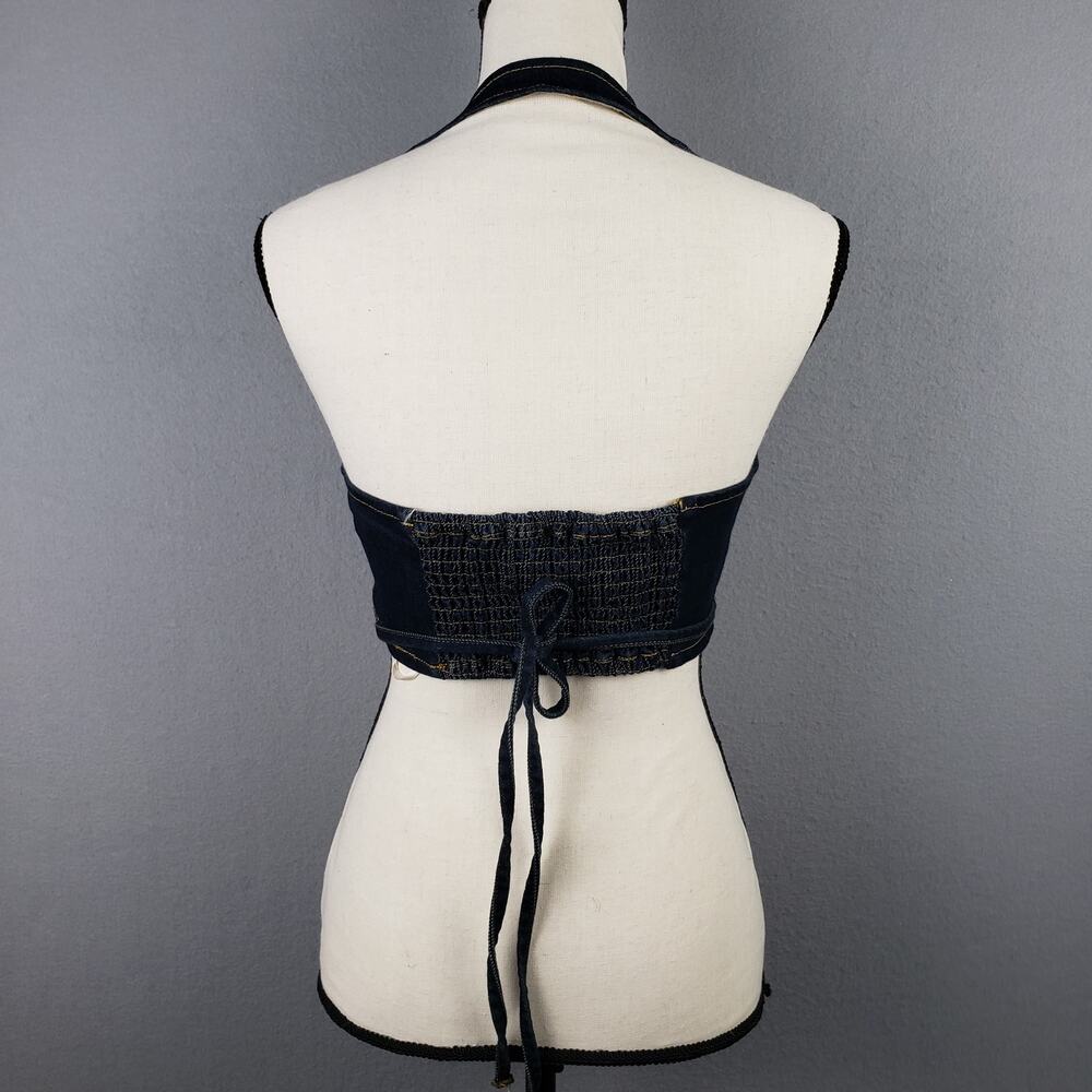 Embroidered Denim Halter Wrap Crop Top Western Co… - image 4